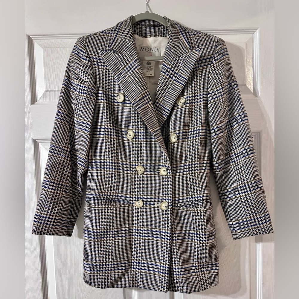 Mondi vintage Women's Brown, navy, black, blue and cream Checkered wool Blazer
